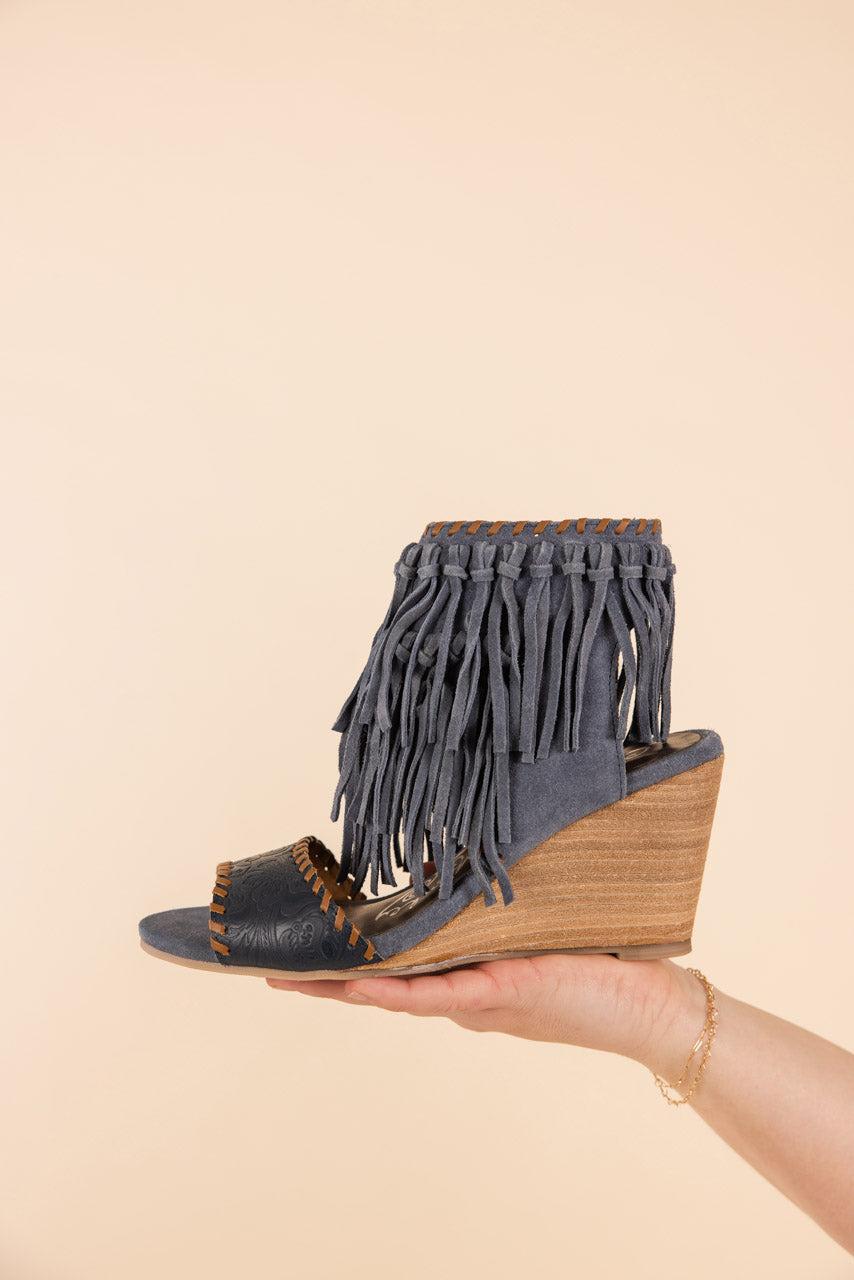True Fringe Wedge in Denim - Charming Charlie