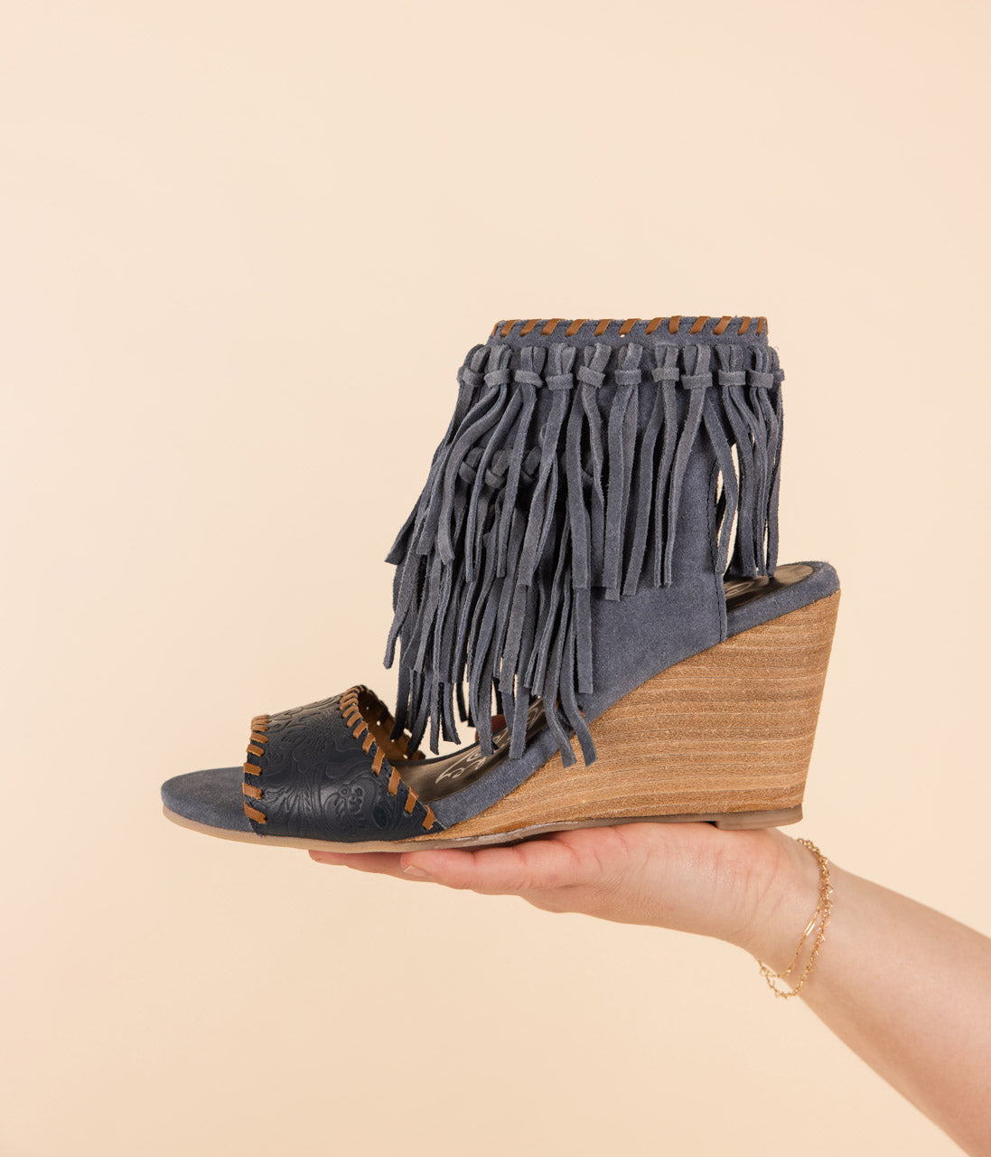 True Fringe Wedge in Denim - Charming Charlie