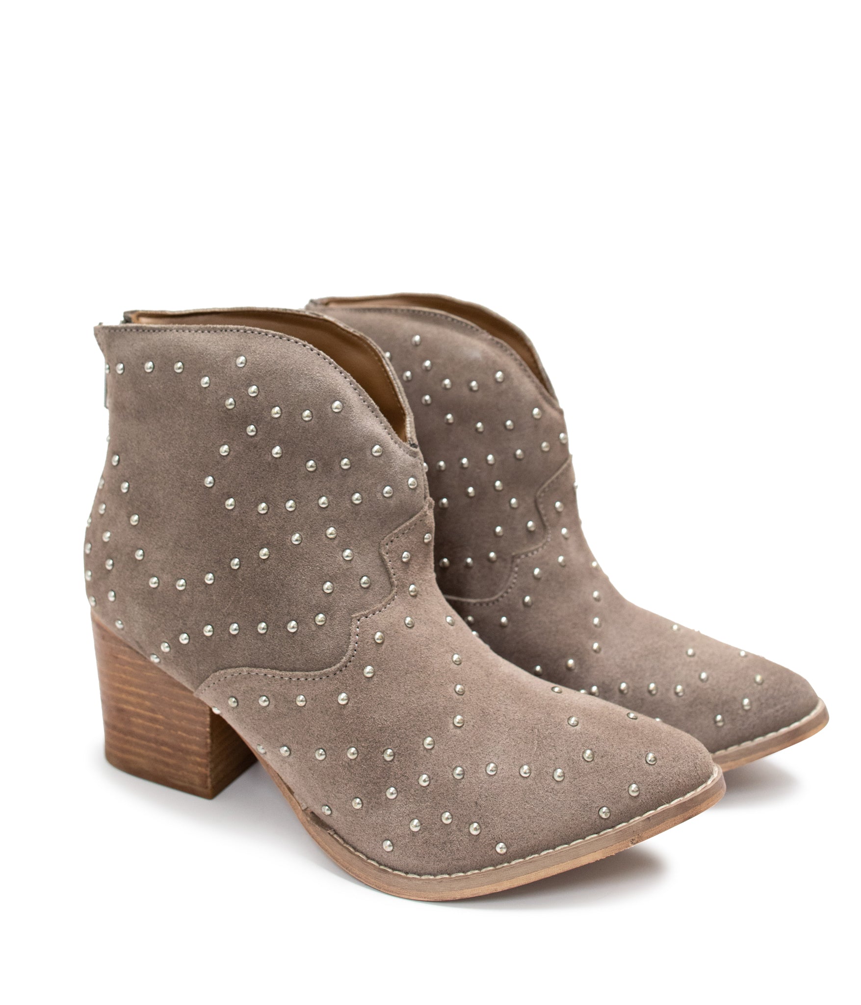 Twilight Studded Heeled Ankle Boot in Taupe - Charming Charlie