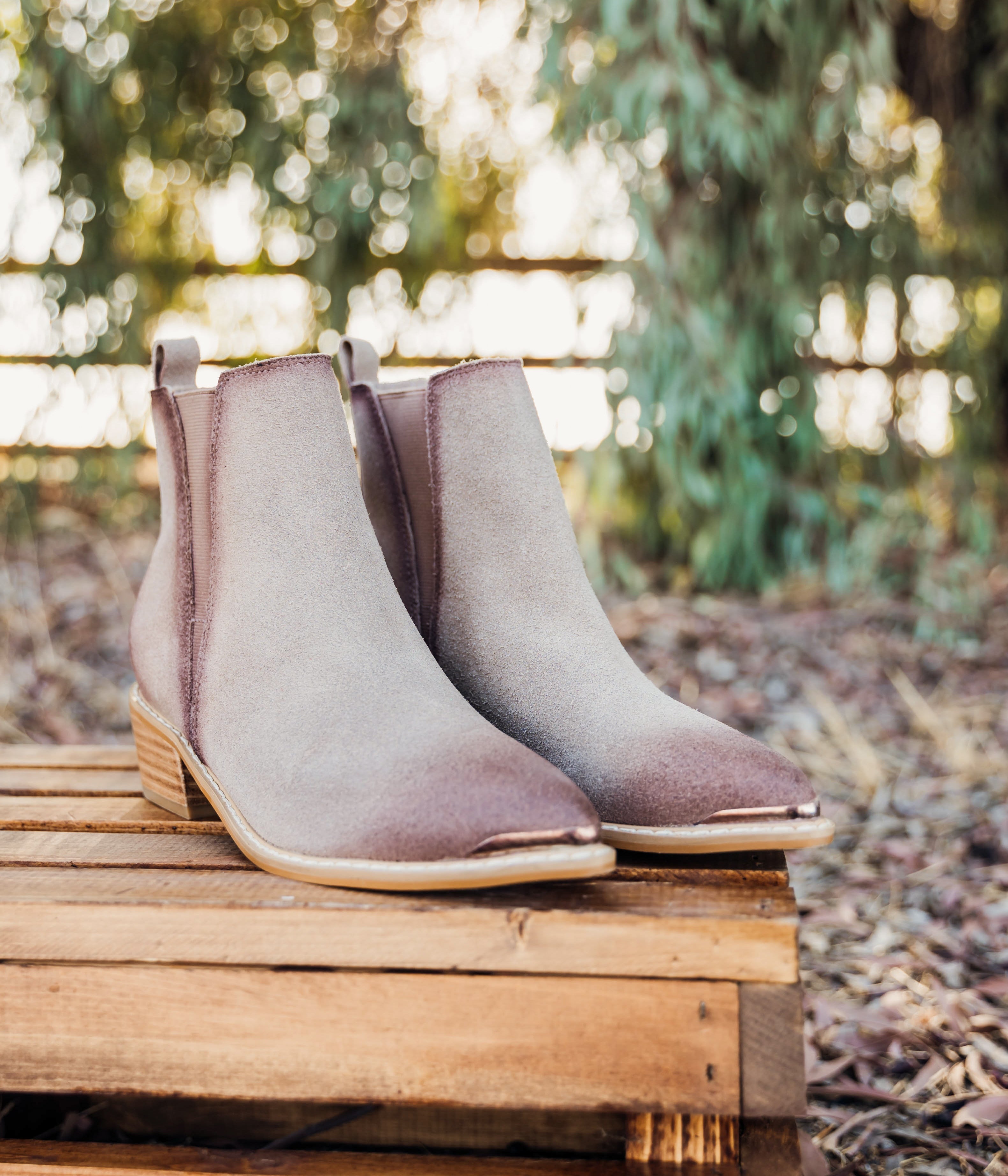 Wylie Suede Ankle Boot in Taupe - Charming Charlie