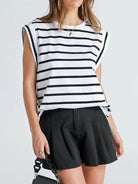 Striped Round Neck Cap Sleeve T-Shirt - Charming Charlie