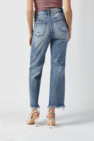RISEN High Waist Raw Hem Straight Jeans - Charming Charlie