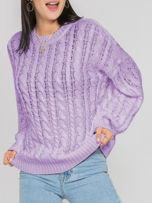 Openwork Round Sleeve Cable-Knit Sweater - Charming Charlie