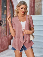 Eyelet Open Front Short Sleeve Cover Up - Charming Charlie