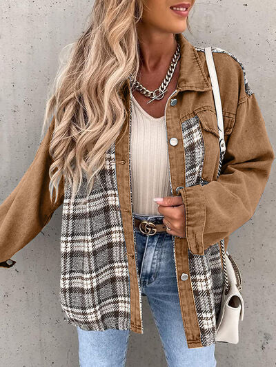 Plaid Button Up Dropped Shoulder Jacket - Charming Charlie