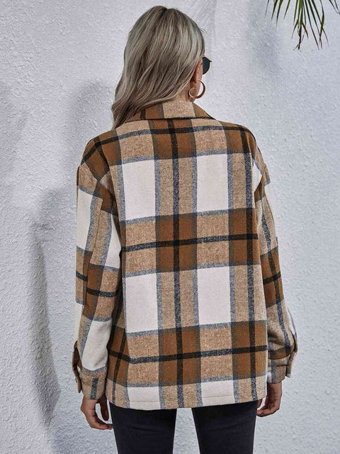 Plaid Collared Neck Button Down Jacket