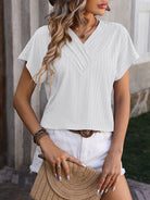 Textured Surplice Short Sleeve Blouse - Charming Charlie