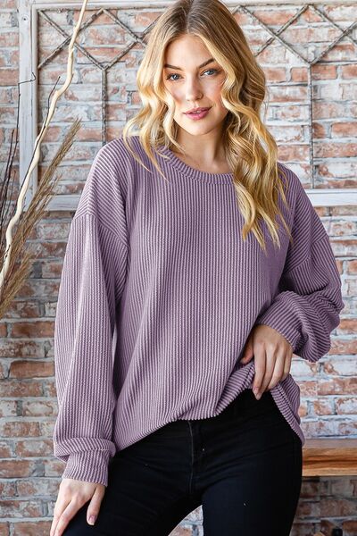 Heimish Full Size Round Neck Dropped Shoulder Blouse - Charming Charlie