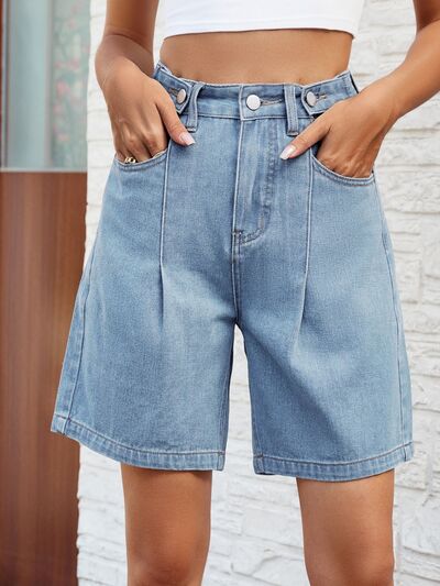 High Waist Denim Shorts with Pockets - Charming Charlie