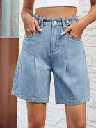High Waist Denim Shorts with Pockets - Charming Charlie