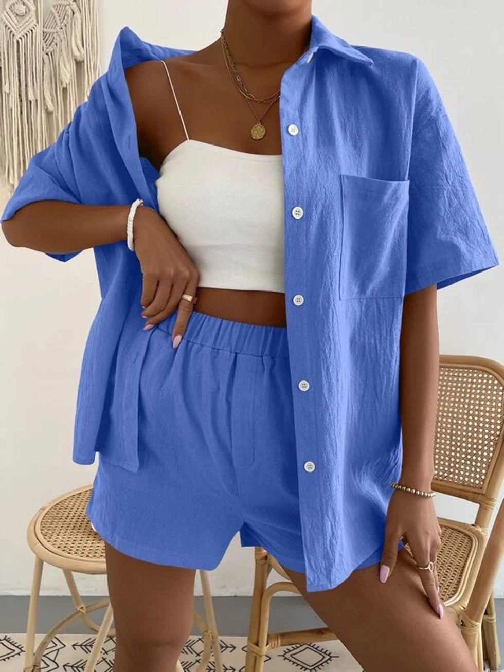 Printed Button Up Shirt and Shorts Set main image 0