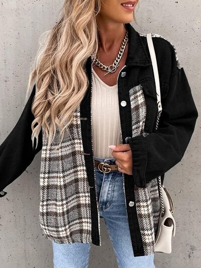 Plaid Button Up Dropped Shoulder Jacket - Charming Charlie