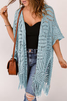 Openwork Open Front Cardigan with Fringes - Charming Charlie