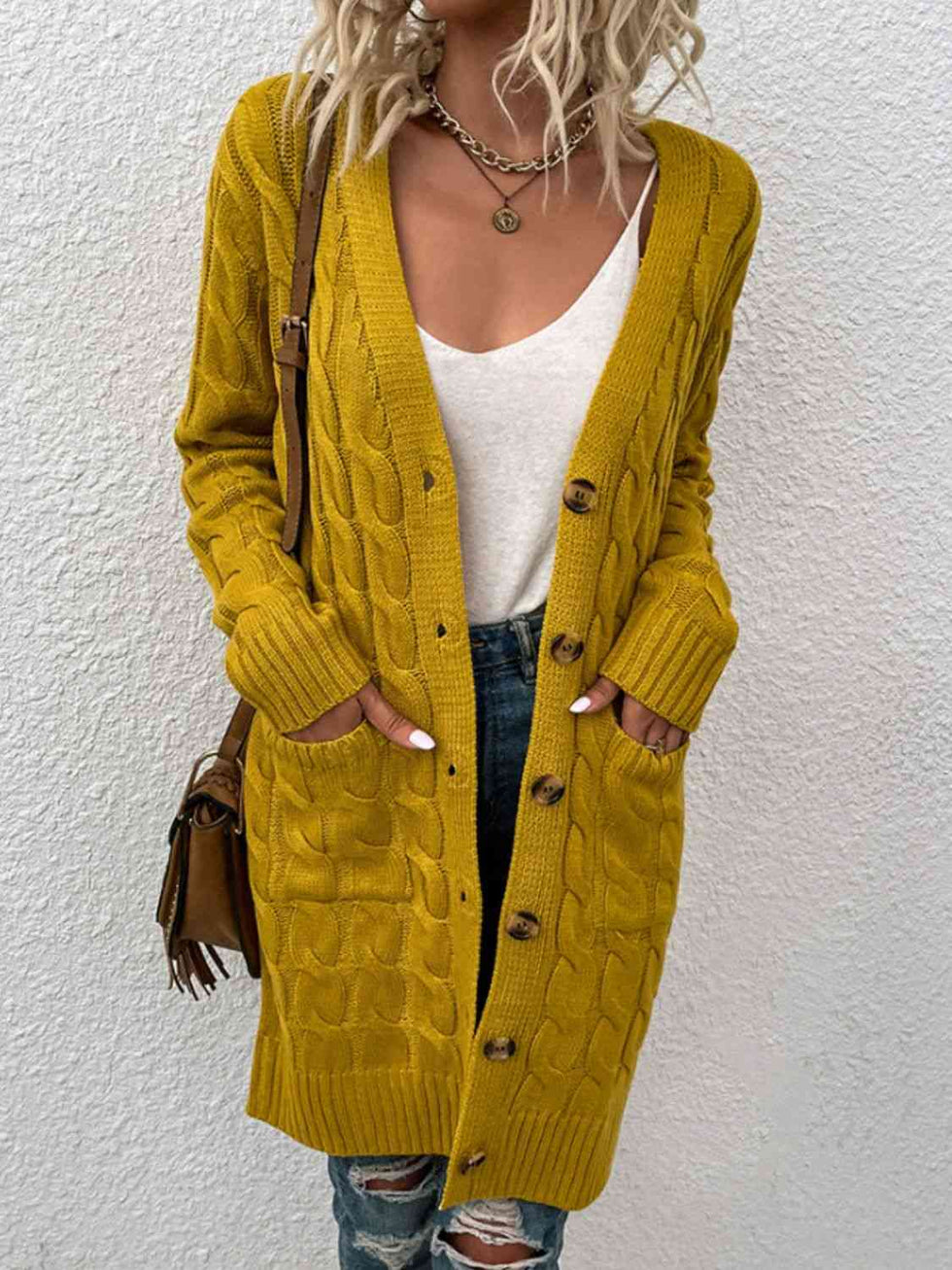 Cable Knit Button-Down Cardigan