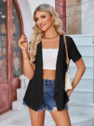 Eyelet Open Front Short Sleeve Cover Up - Charming Charlie