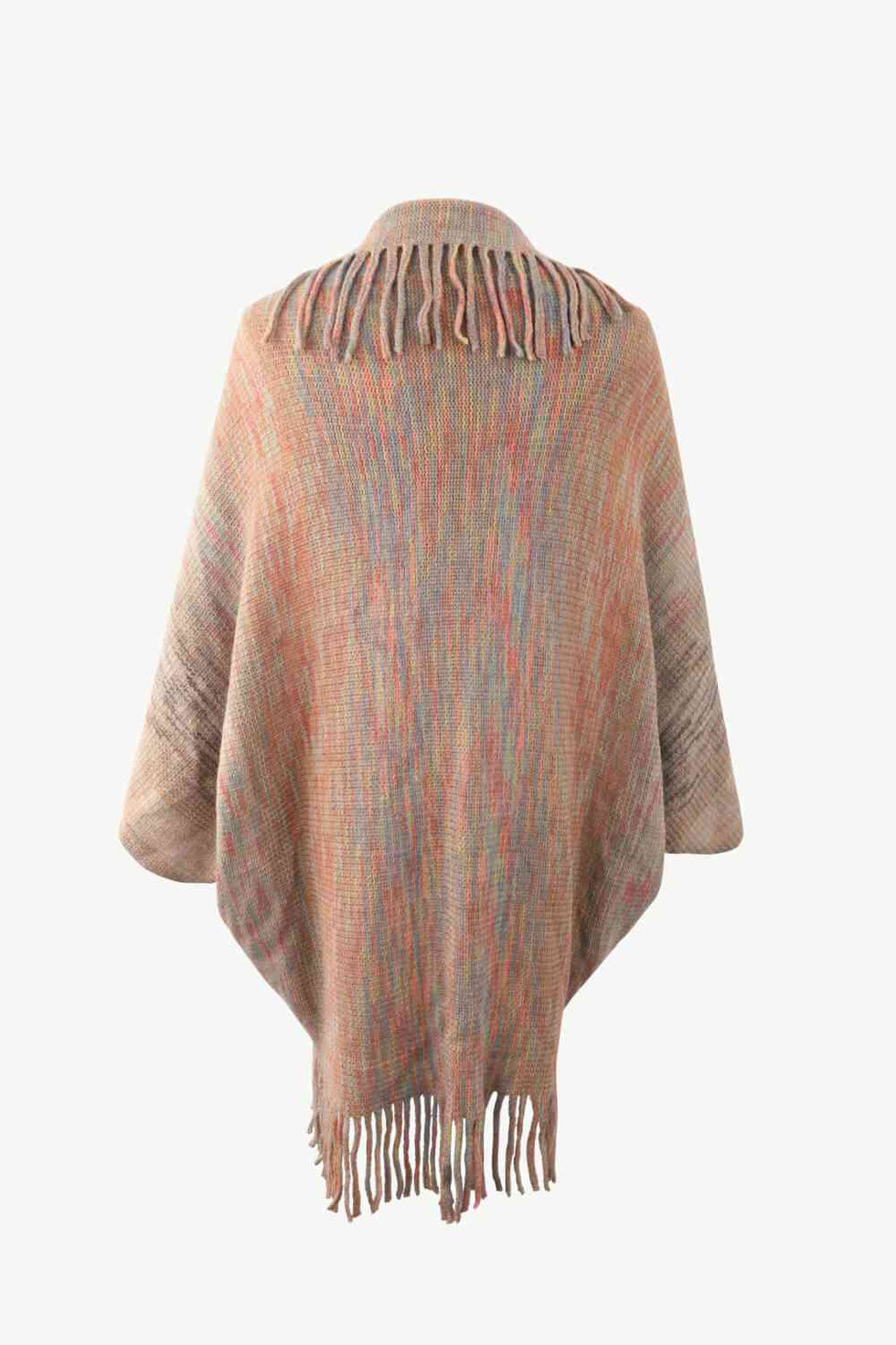 Fringe Open Front Long Sleeve Poncho