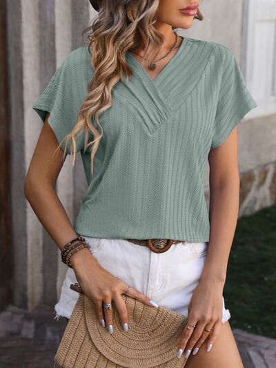 Textured Surplice Short Sleeve Blouse - Charming Charlie