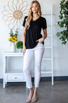 Heimish Lace Detail V-Neck Short Sleeve T-Shirt - Charming Charlie