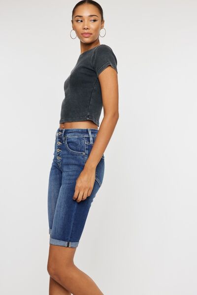 Kancan Full Size Cat's Whiskers Button Fly Denim Shorts - Charming Charlie