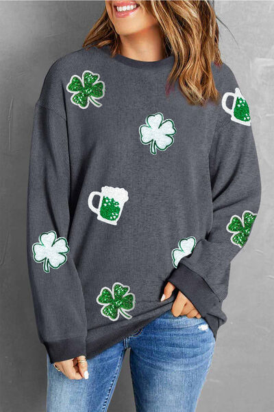 Lucky Clover Beer Sequin Round Neck Sweatshirt - Charming Charlie