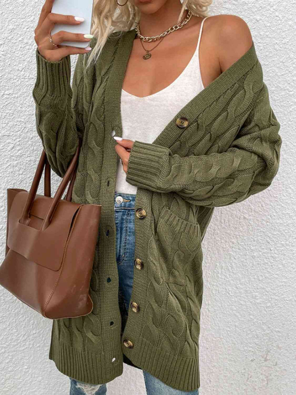 Cable-Knit Button Down Cardigan with Pockets – Charming Charlie