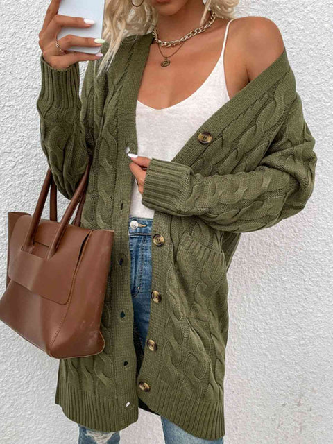 Button Pocket Cable Knit Cardigan main image 0