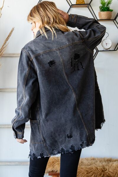 Good Veveret Long Denim Distressed Jean Jacket