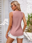 Eyelet Decorative Button V-Neck Tank - Charming Charlie