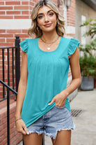 Ruffled Ruched Round Neck Tank - Charming Charlie