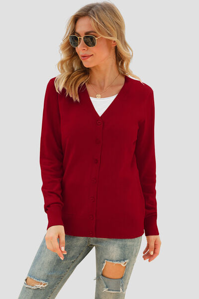 Button Up V-Neck Long Sleeve Cardigan - Charming Charlie