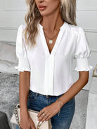 Notched Short Sleeve Blouse - Charming Charlie