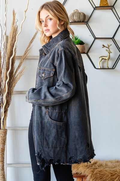 Veveret Long offers Denim Distressed Jean Jacket