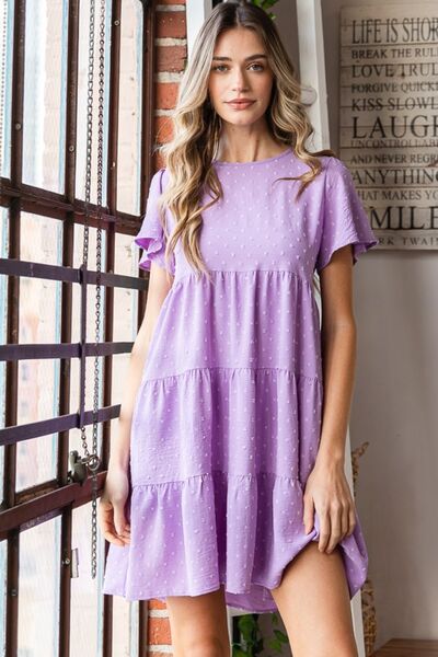 Heimish Full Size Swiss Dot Short Sleeve Tiered Dress - Charming Charlie