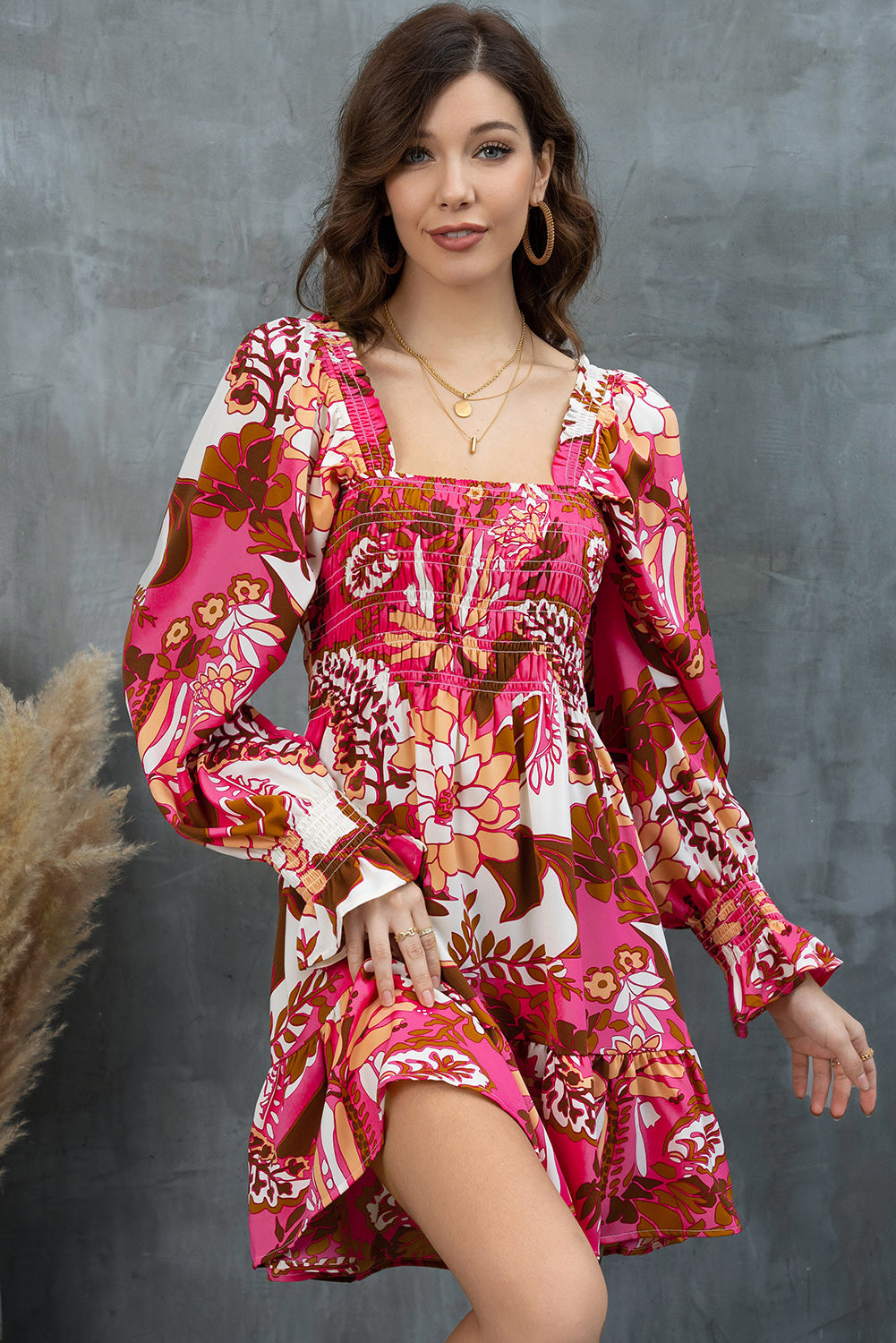 Floral Square Neck Flounce Sleeve Dress - Charming Charlie