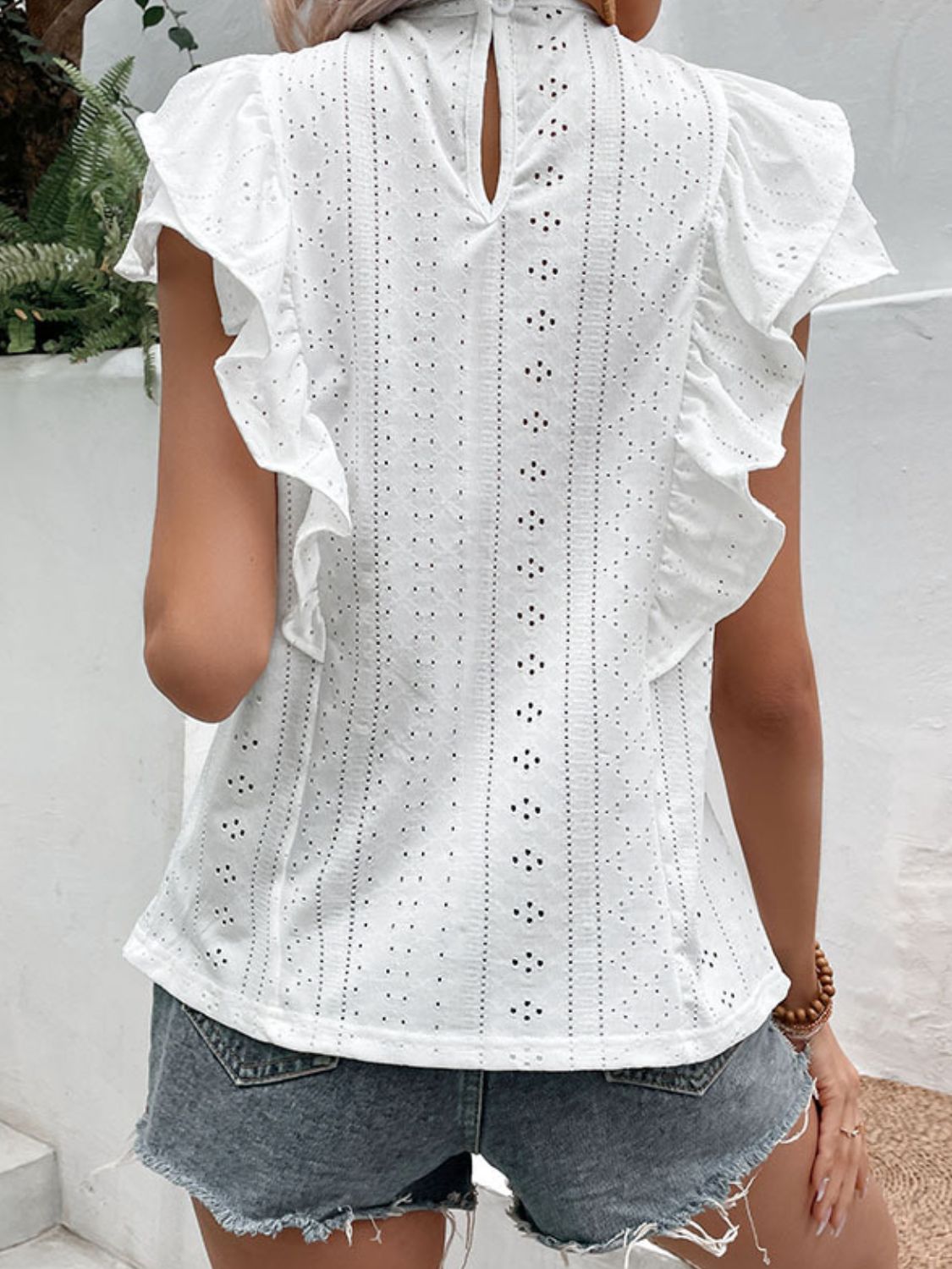 Eyelet Butterfly Sleeve Round Neck Blouse – Charming Charlie