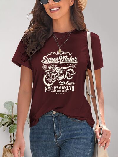 Motorcycle Graphic Round Neck T-Shirt - Charming Charlie
