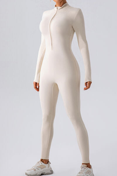 Half Zip Mock Neck Active Jumpsuit - Charming Charlie