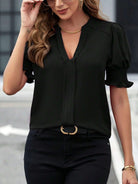Notched Short Sleeve Blouse - Charming Charlie
