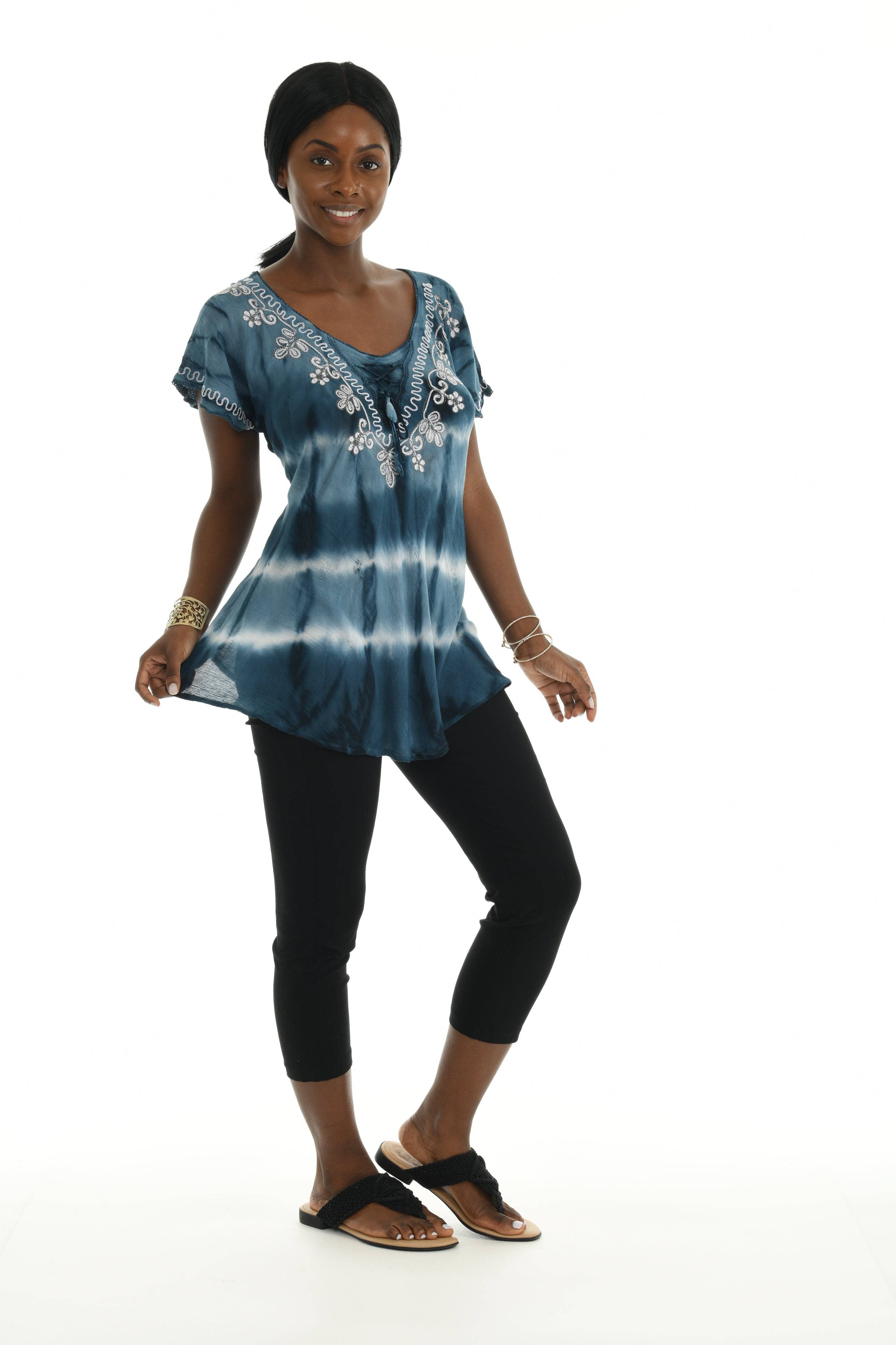 Tie-Dye Floral V-Neck Top - Shoreline Wear, Inc.