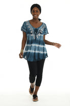 Tie-Dye Floral V-Neck Top - Shoreline Wear, Inc.