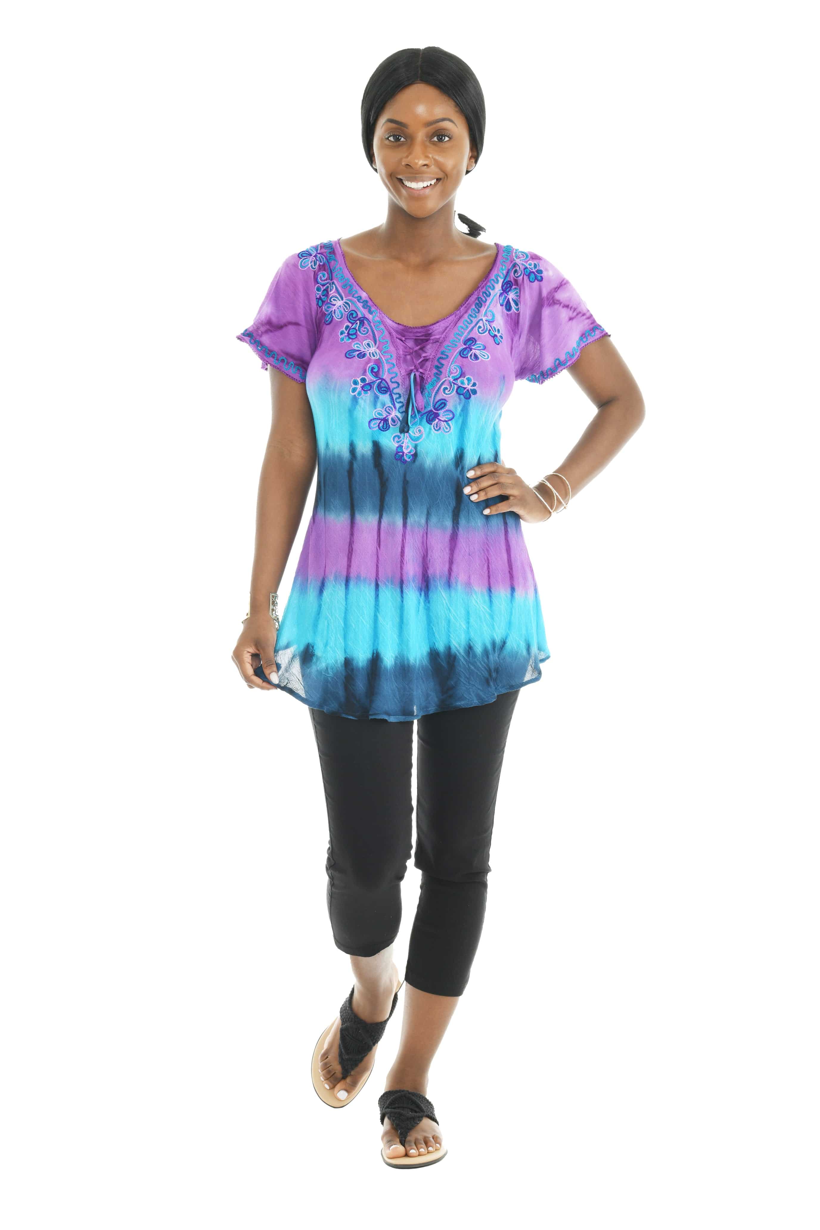 Tie-Dye Floral V-Neck Top - Shoreline Wear, Inc.