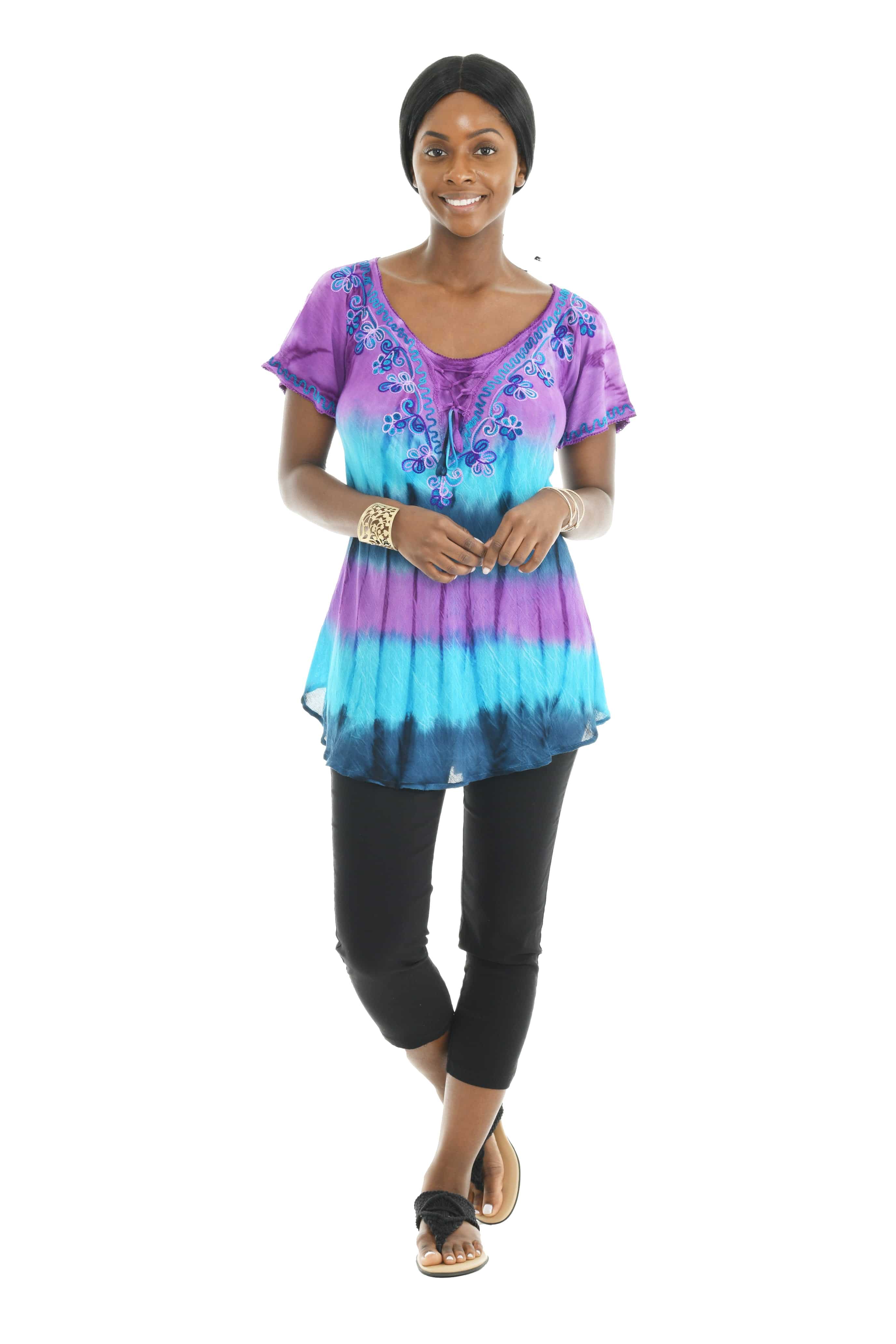 Tie-Dye Floral V-Neck Top - Shoreline Wear, Inc.