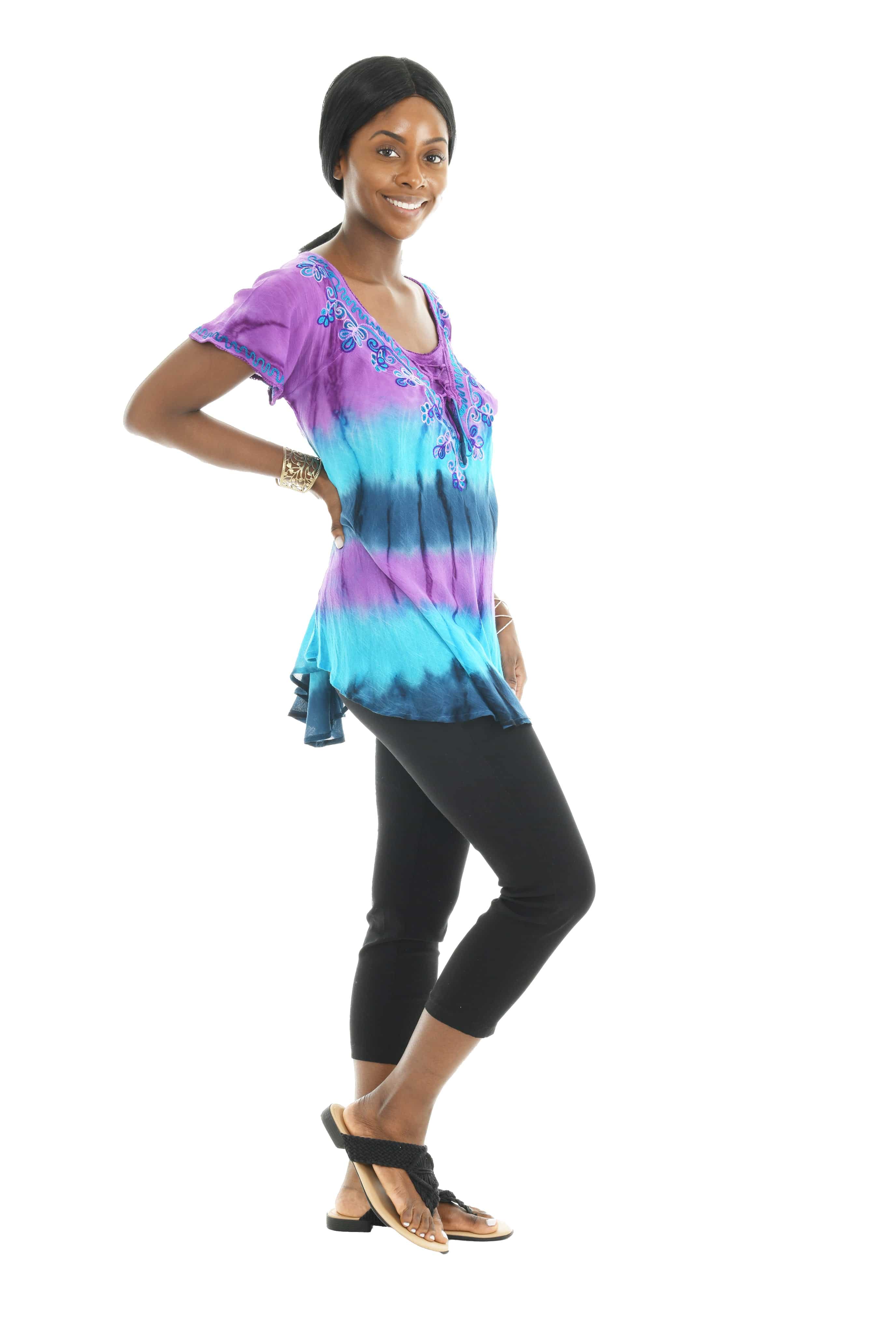 Tie-Dye Floral V-Neck Top - Shoreline Wear, Inc.