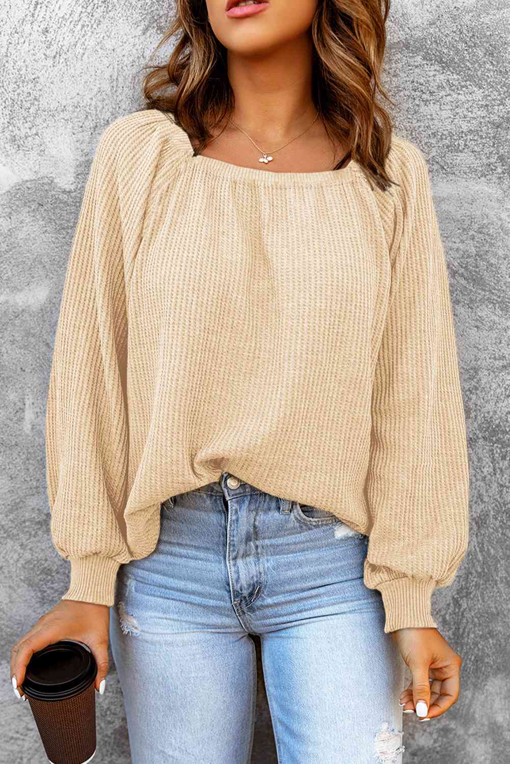 Square Neck Waffle-Knit Top - Charming Charlie