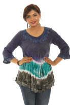 Three Quarter Sleeve Tunic with Floral Embellishment and Bold Color Pattern - Charming Charlie
