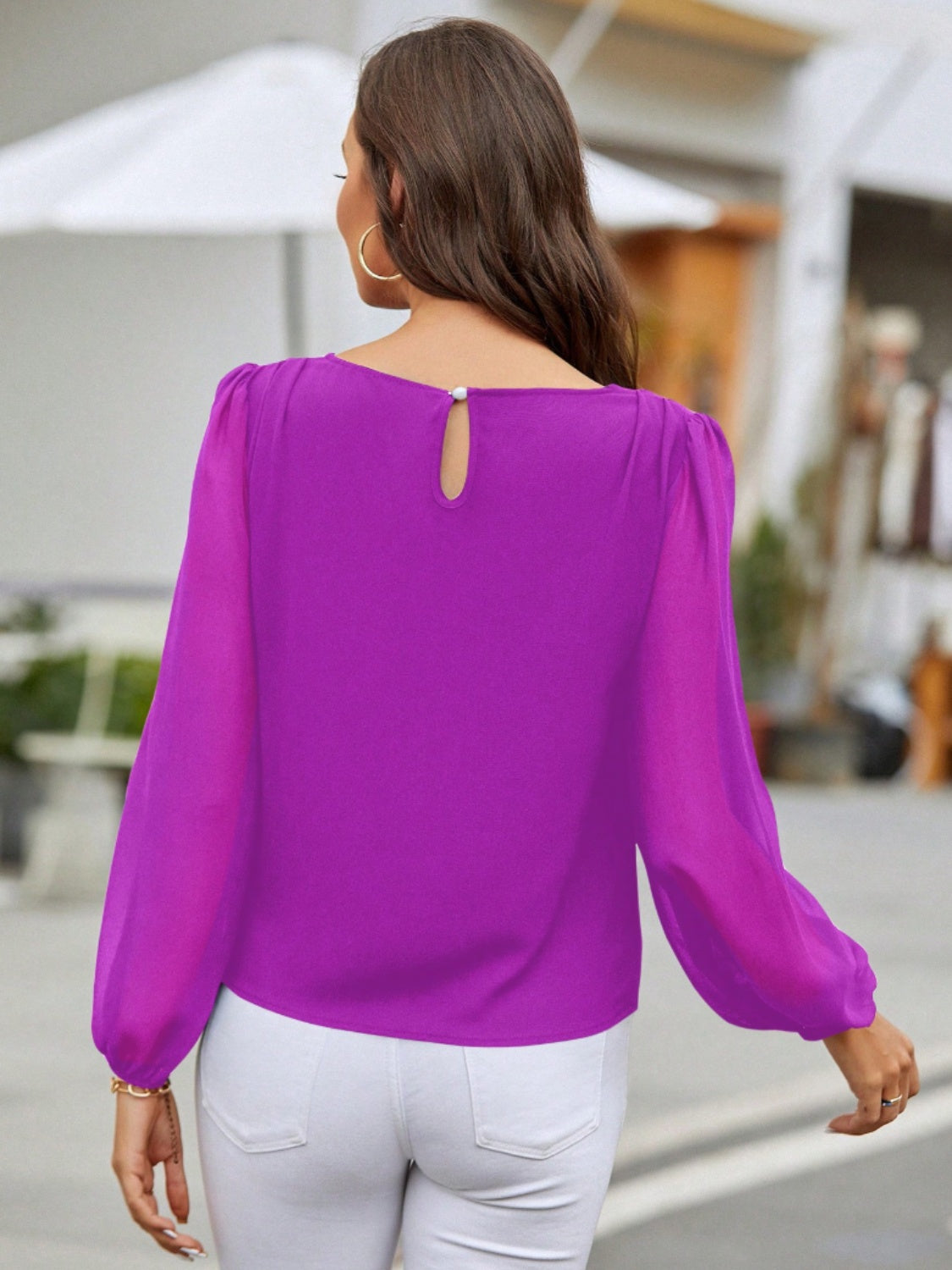 Round Neck Long Sleeve Blouse - Charming Charlie