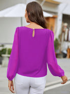 Round Neck Long Sleeve Blouse - Charming Charlie