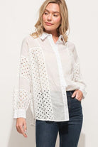 And The Why Eyelet Long Sleeve Button Down Shirt - Charming Charlie