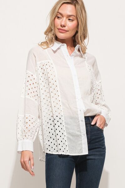 And The Why Eyelet Long Sleeve Button Down Shirt - Charming Charlie