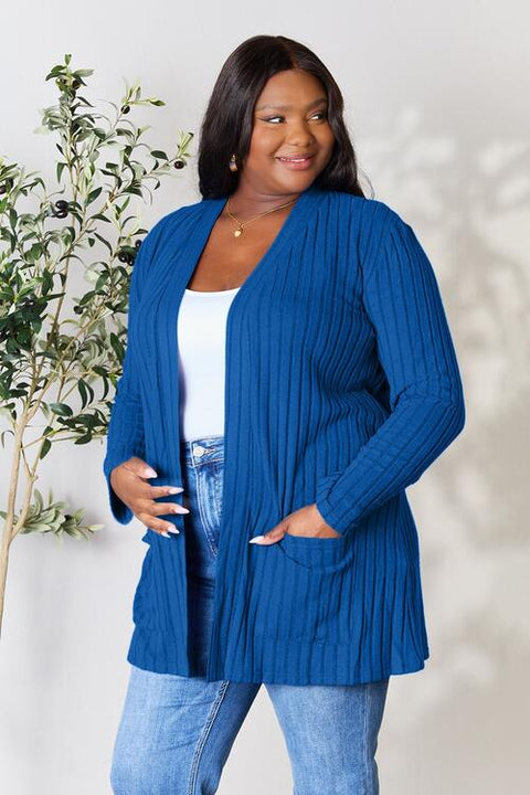 ACTIVE BASIC Ribbed Trim Open Front Cardigan main image 1